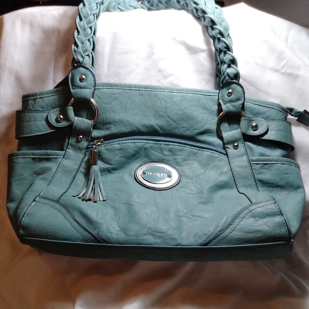 Vintage Teal Leather Rossetti Shoulder Purse